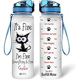 Hyturtle Personalized Black Cat Water Bottle - 32oz Motivational Water Bottle with Leak-Proof Lid & Time Marker - Custom Name Gift for Black Cat Lovers, Women, Girls - Birthday & Christmas Gift
