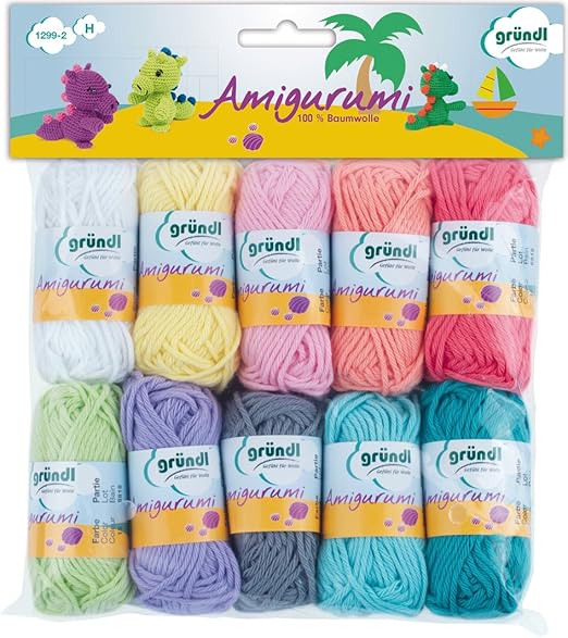 title=Gründl Amigurumi Set di gomitoli di lana, Cotone, Multicolore, confezione con 10