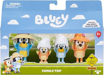 Bluey Family Figures Trip Pack of 4 Articulated Toys Bandit Chilli Bingo