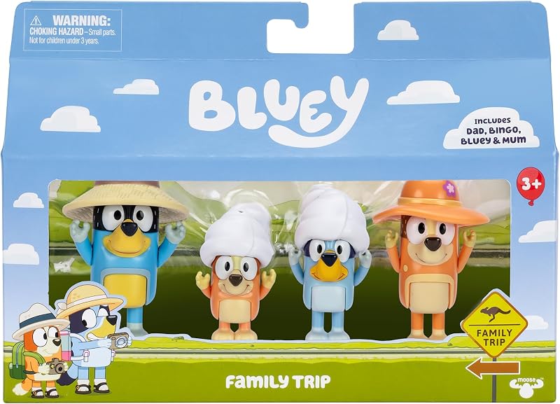 Bluey Family Figures Trip Pack of 4 Articulated Toys Bandit Chilli Bingo