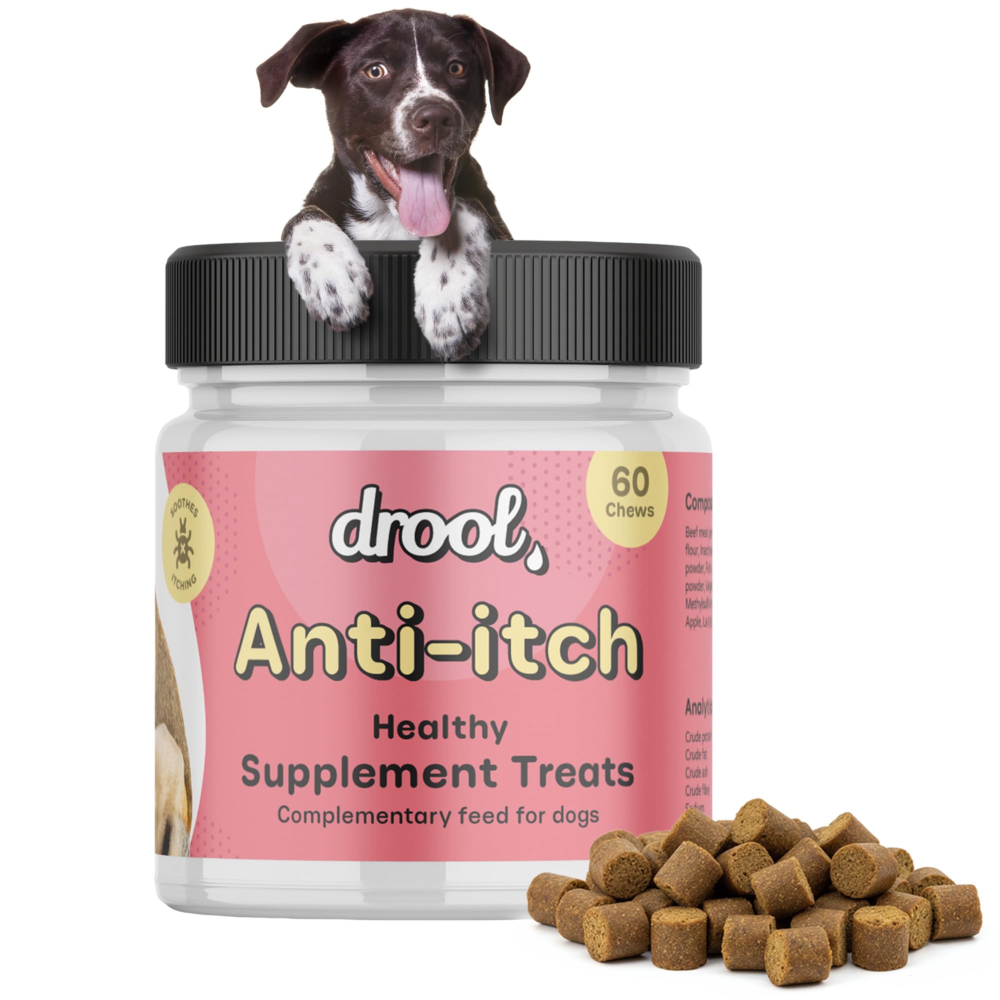 Drool Pet Products | Anti-Itch Supplement for Dogs | Natural Dog Chews for Itchy Skin Relief | Treatment & Remedies for Dogs with Itchy Skin | Supports Skin Health & Reduces Scratching | 60 Chews
