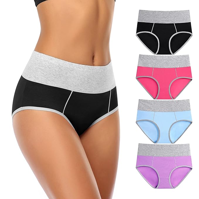 Buy Cotton Underwear Women High Waisted Briefs Stretch No Muffin Top