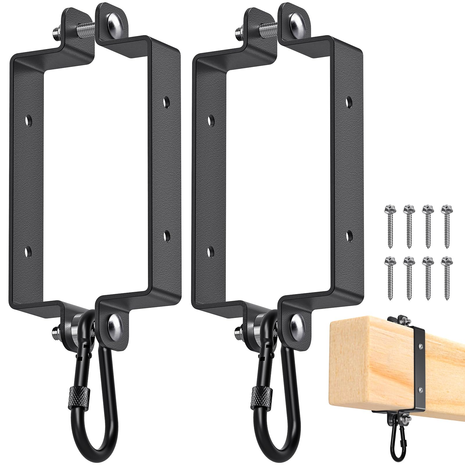 Dolibest Swing Clamp Hanger for Square Timber (145 x 93mm), 2 Pack Swing Seat Hanging Hook with Carabiner Climbing Frame Punching Bag Brackets for Hammock Chair, Wooden Beam Mounted