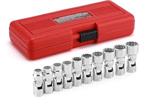 EMENTOL 10PCS 3/8" Drive Universal Joint Socket Set, 12 Point, Metric Universal Flex Socket Set, CR-V, Swivel Head, 10mm - 19mm