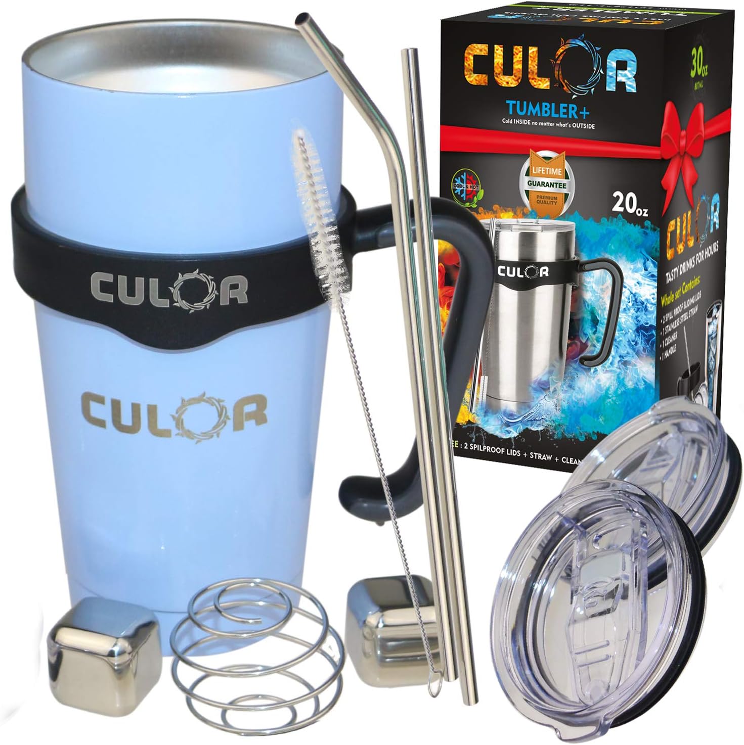 CULOR Your Last Cup EVER | Blue Tumbler 20oz (591ml) | Premium Alloy Vacuum Insulated | 10 in 1 Economical Bundle | Durable, Easy to Clean, Leak Proof, Carryable, Stylish, Unique