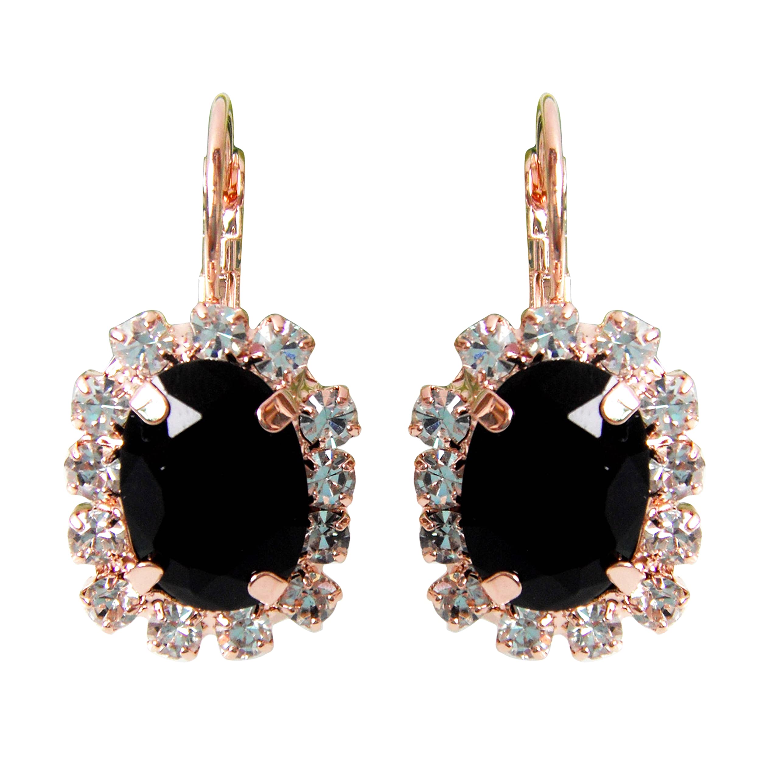 Navachi 18k Gold Plated Crystal Black Oval Zircon Hoop Az2219e Leverback Earrings
