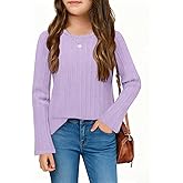 Haloumoning Girls Long Sleeve Shirts Kids Textured Crewneck Tops Casual Cute Blouse Tee 5-14 Years