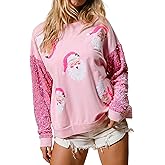 Seyumixi Women Christmas Sequined Long Sleeve Sweatshirt Cute Glitter Santa Holiday Crewneck Pullover Tops Xmas Gifts