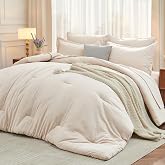 MUXHOMO Queen Comforter Set 7 Pieces, Soft Bed in a Bag, Beige | All Season Queen Size Bedding Set with Comforter, Flat &amp; Fitted Sheets, Pillowcases &amp; Shams, OEKO-TEX Down Alternative Fill