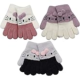 RARITYUS 2 or 3 Pairs Kids Cute Cat Warm Gloves Winter Knitted Mittens for Boys Girls Toddler 0-15 Years old