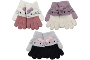 RARITYUS 2 or 3 Pairs Kids Cute Cat Warm Gloves Winter Knitted Mittens for Boys Girls Toddler 0-15 Years old
