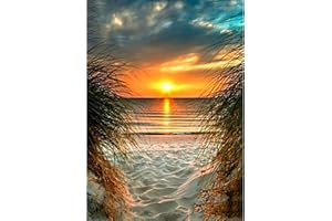 QENSPE 5D Diamond Painting Kits for Adults, Beach Landscape Diamond Art Kits Sunset Diamond Painting Kit for Beginners Full D