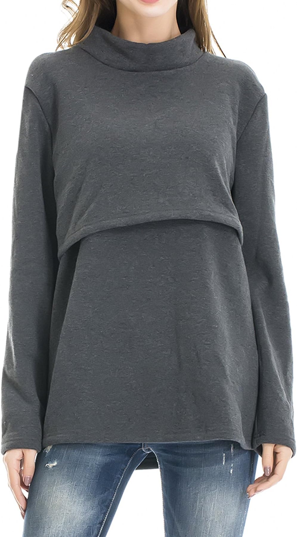 Smallshow Fleece Nursing Tops Womenโs Winter Long Sleeve Breastfeeding Clothes