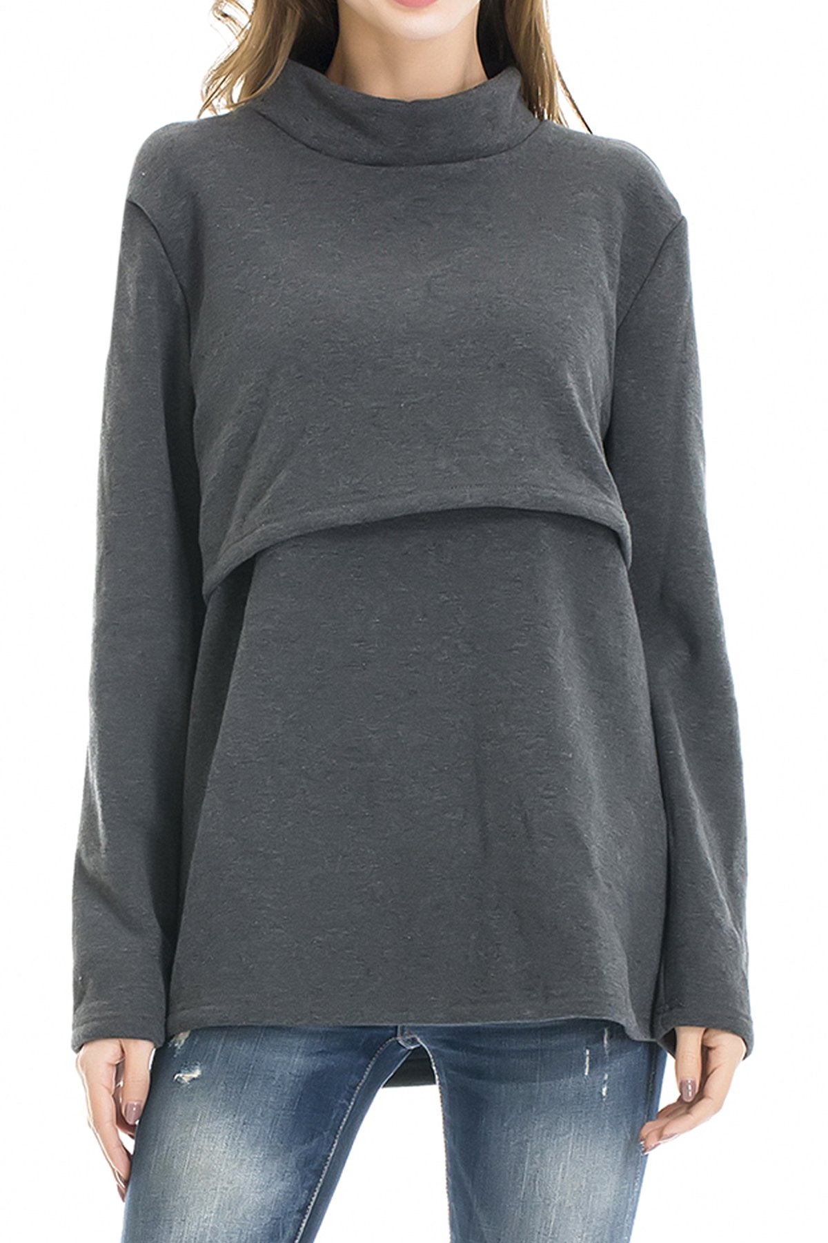 Smallshow Fleece Nursing Tops Women’s Winter Long Sleeve Breastfeeding Clothes