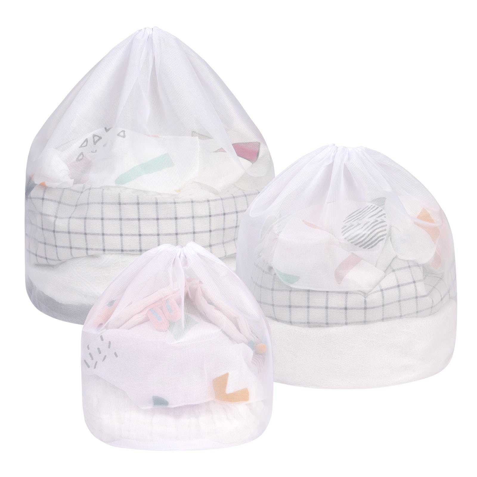 flintronic 3PCS Drawstring Mesh Laundry Bag, 3 Sizes Fine Net Durable Drawstring Laundry Bag, Mesh Laundry Wash Bags for Washing Machine Travel, Delicates, Bra, Baby Cloths,Toy Storage — image 1