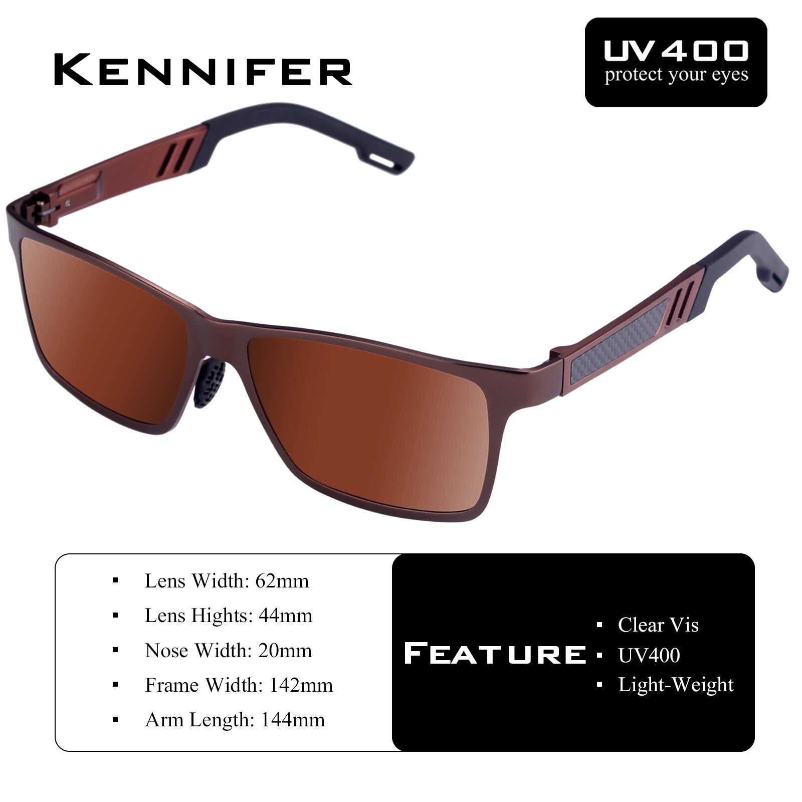 Sports Polarized Sunglasses for Men Driving Fishing Running Wayfarer Vintage Al-Mg Metal Frame Sun Glasses Brown