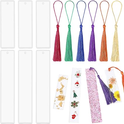 16 Pieces Diy Bookmark Resin Large Mold Bookmark Silicone Mold Rectangle Resin Mold Epoxy Resin Jewelry Mold With Tassel For Diy Craft Bookmark Making Beading Jewelry Making Arts Crafts Sewing