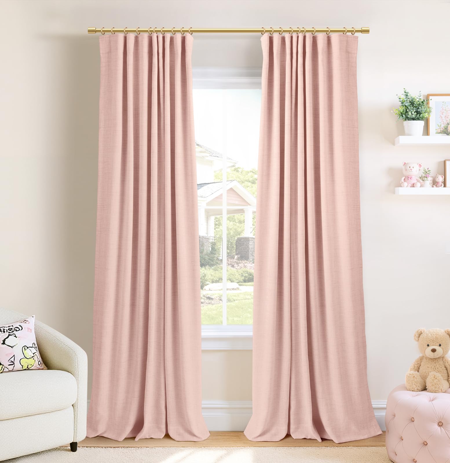 Photo 1 of INOVADAY 100% Blackout Curtains for Bedroom, Black Out Curtains 108 Inch Long, Clip Rings Linen Blackout Drapes, Thermal Insulated Room Darkening for Living Room, 2 Panels - Blush Pink,W50xL108