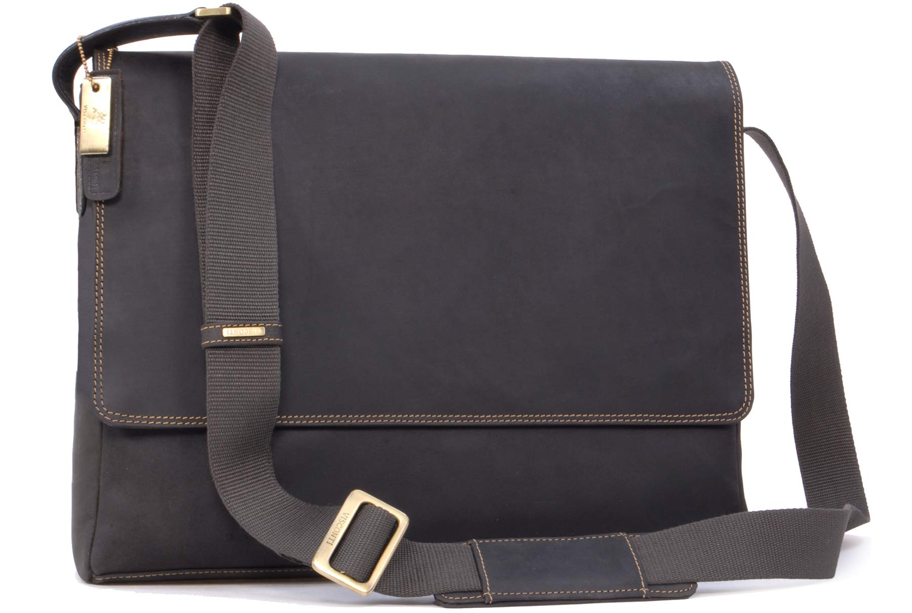 VISCONTI - Men's Leather Messenger Shoulder Bag - Fits 15 Inch Laptop - Large Work Bag With Adjustable Crossbody Strap - 18516 Texas (L) - Oil Brown