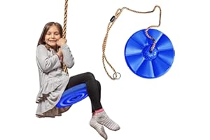 THAIBNA Treehouse Swing Round Disk, Rope Child Seat Durable Round Outdoor Backyard Playground Suitable for Children 3-10 Years Old Weight Capacity 220 lbs/100 kg Blue