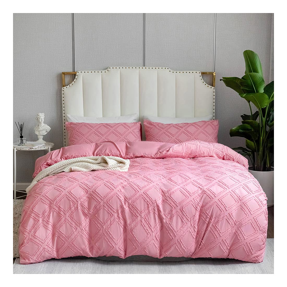 Embroidery Fabric Duvet Cover Set Soft Brushed Microfiber TC600 Duvet Quilt Comforter Cover Set Lightweight Breathable All Seasons Premium Hotel Quality Bedding Set (Double (200x200cm), Pink)