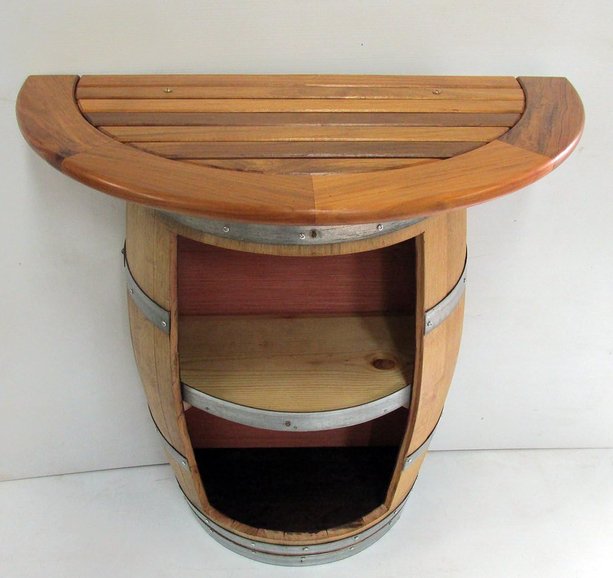 Amazon Com Mgp Wine Barrel Console Table With Teak Table Top Kitchen Dining