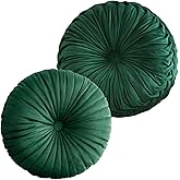 Teieas 2 Pcs Round Throw Pillows Pleated Velvet Pumpkin Round Pillows Floor Cushion for Living Room Couch Chair Bed Sofa 15.7"x15.7"/13.8" x 13.8" (Emerald)