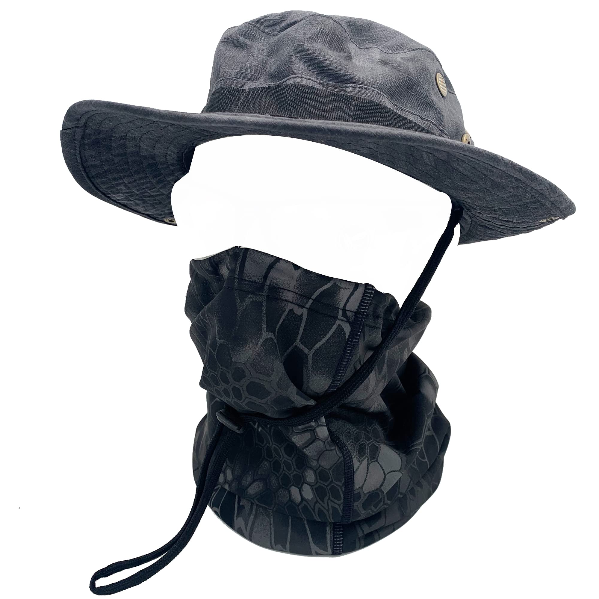 QMFIVE Tactical Boonie Hat, Unisex Camouflage Mask Rounded Hat Fisherman Sun Protection Cap for Outdoor Airsoft Paintball Climb Camping (S-BC, 1) (BC) (TYC)