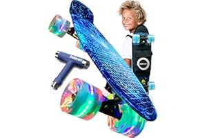 D DELEVEN Deleven 22" Skateboard with Skate Tool, ABEC 7 Bearings - Mini Skateboard Cruiser for Kids Beginners Adults Boys & Girls