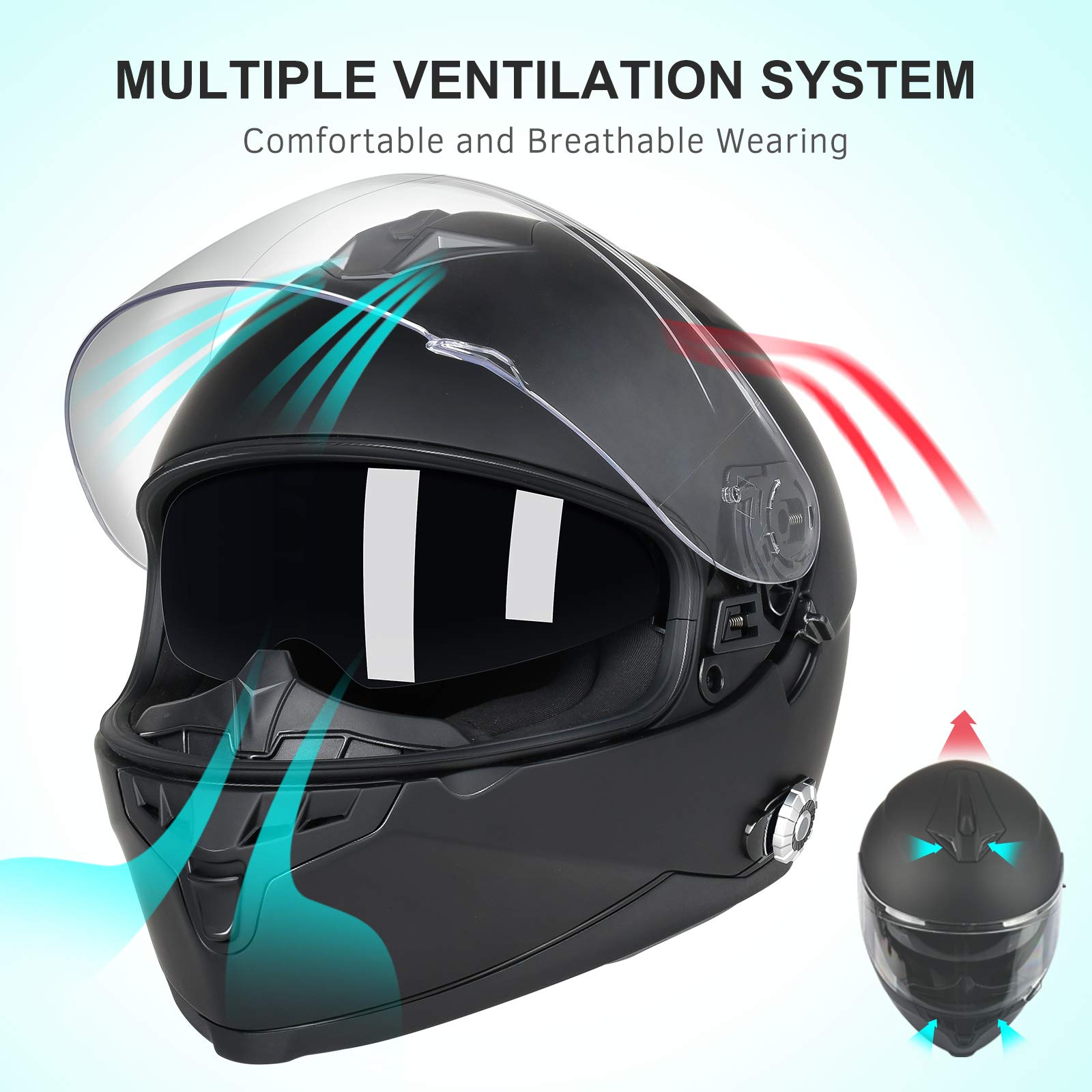 Bluetooth Motorcycle Helmet FreedConn BM12 DOT Full Face Bluetooth Helmets Motorcycle Dual Visor Helmet with Integrated Intercom System/ 2~3 Riders Pair/ 500M/ FM (Matte Black, XL)