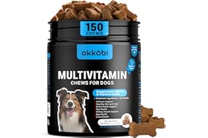 OKKÖBI Dog Vitamins and Supplements - 150 Dog Multivitamin Chewable - Immune, Joint Support, Skin, Gut Health + Packed with Omega 3s, Glucosamine & Probiotics - Safe for Puppy - Chicken