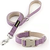 Plutus Pet Cotton Hemp Dog Collar and Leash Set, Adjustable, Gentle on Skin | Heavy Duty, for Puppy Small Medium Large Dogs, Lavender, S