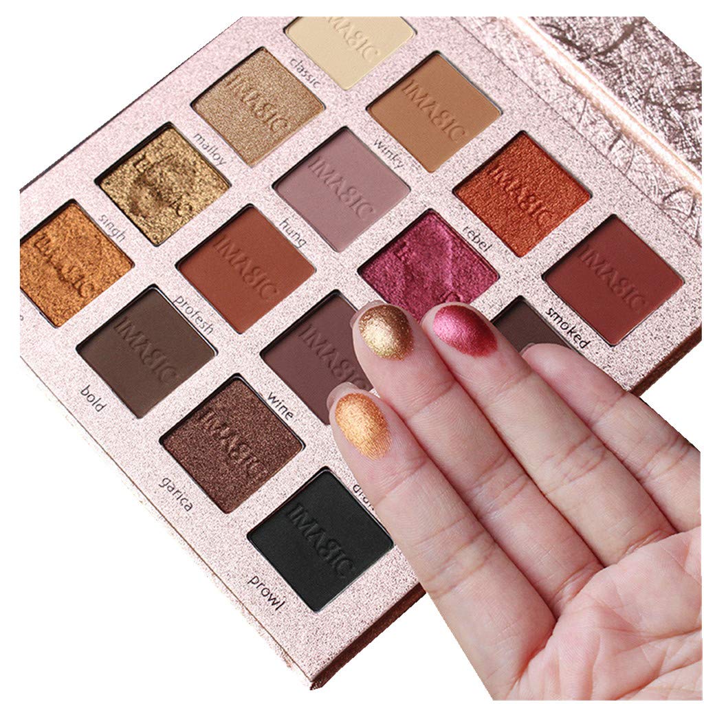 IMAGIC 16 Colors Eyeshadow Palette Matte Shimmer High Pigmented Natural Nude Cosmetic Professional Eye Shadows Gold