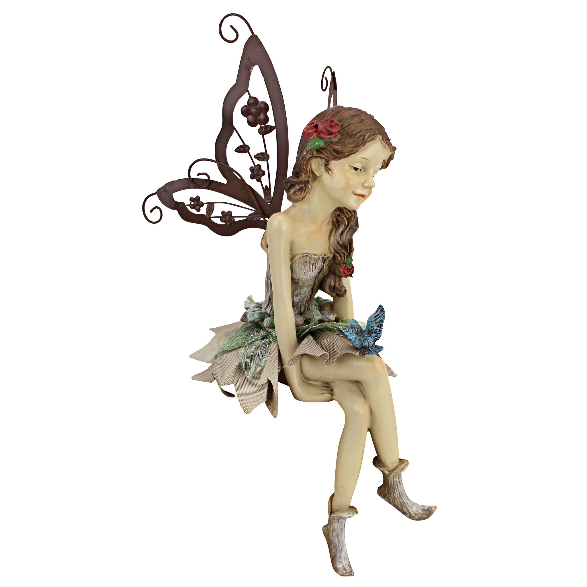 Design Toscano HF326063 Fannie the Garden Fairy Sitting Statue, 30.5 cm, Polyresin, Full Color