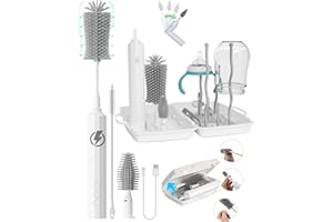 NORTHWAY ONESTORE Electric Bottle Brush Cleaner, 7in1 Rechargeable Electric Bottle Brush & Drying Rack, 90° Folding Elctric Baby Brush Cleaner, Straw Cleaner, Baby Drying Rack, Travel Cleaning kit