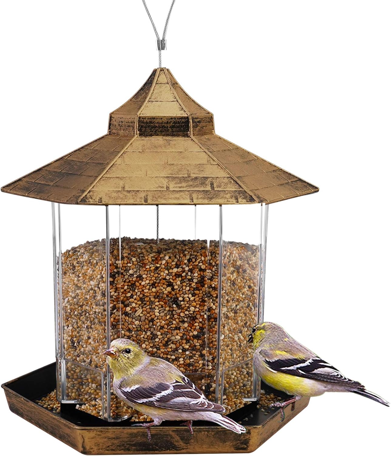 Hanging Wild Bird Feeder Gazebo Birdfeeder Outside Decoration -Perfect for Attracting Birds on Outdoor Garden Yard for Bird Lover Kids, 2.6lb Capacity Hexagon Shaped with Roof Avoid Weather and Water : Garden & Outdoor