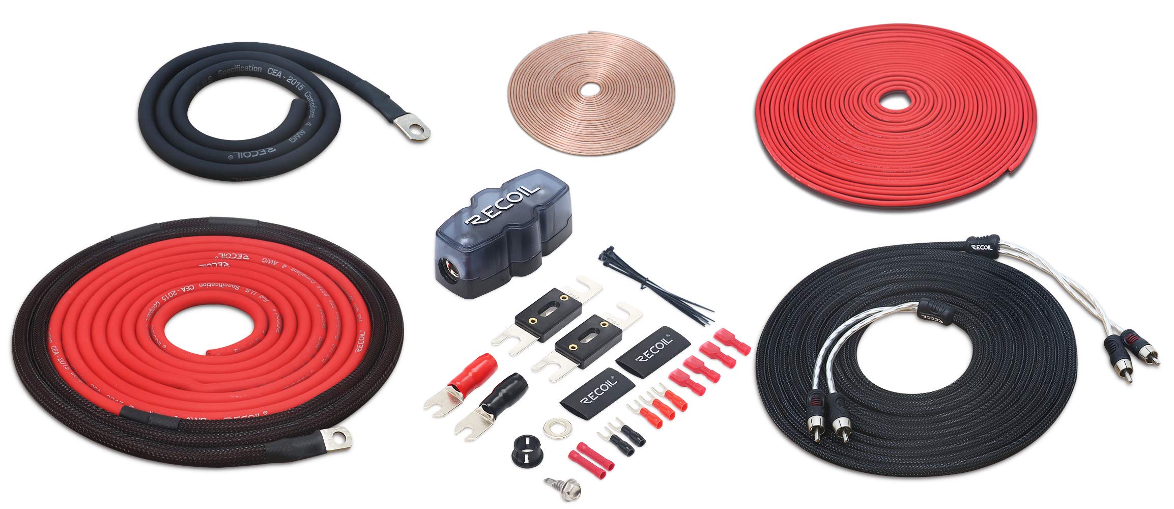 RECOIL PCK4 True 4 Gauge 99.99% Oxygen Free Copper Complete Amplifier Wiring Kits