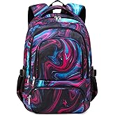 BLUEFAIRY Kids Backpack for Boys Girls School Bookbags for Middle School Bags for Teens Adolescentes Mochilas Escolares para Niños Niñas Rock Flow Fuchsia/Blue/Black