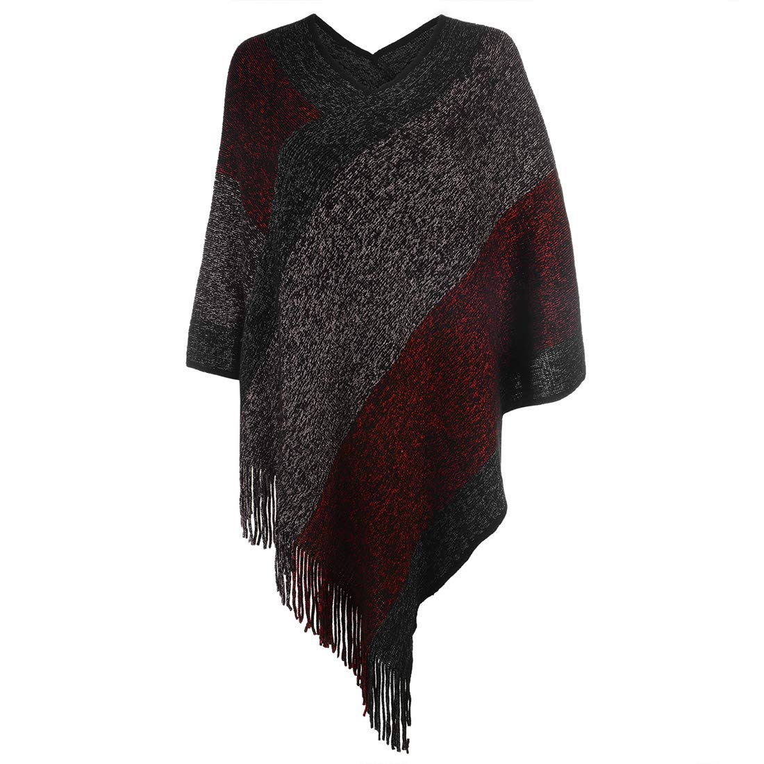 Fomolom Women's Striped Poncho With Tassels - Knitted Shawl Wrap Sweater For Fall & Winter