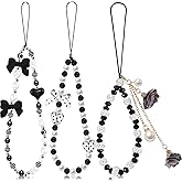 Ecally 3 Pcs Phone Charms Strap Camera Charm Strap Pearl Beaded Butterfly Bow Flower Cute Phone Wrist Lanyard Bracelet for Camera Keychain Wallet Decor Valentine Gifts