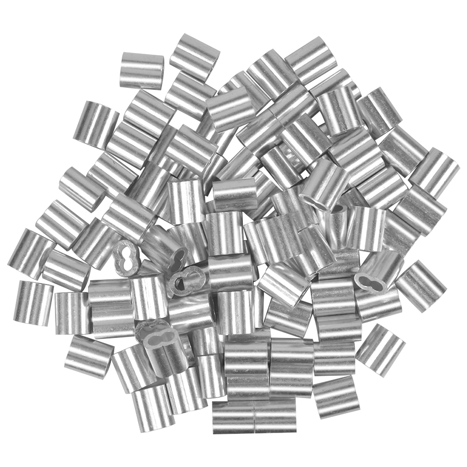 100 Pcs Aluminum Sleeves Clips 4 mm/0.15 in, Aluminum Crimping Loop Sleeves, Aluminium Fittings with Double Ferrules for Wire Rope, Cable Crimps 4mm