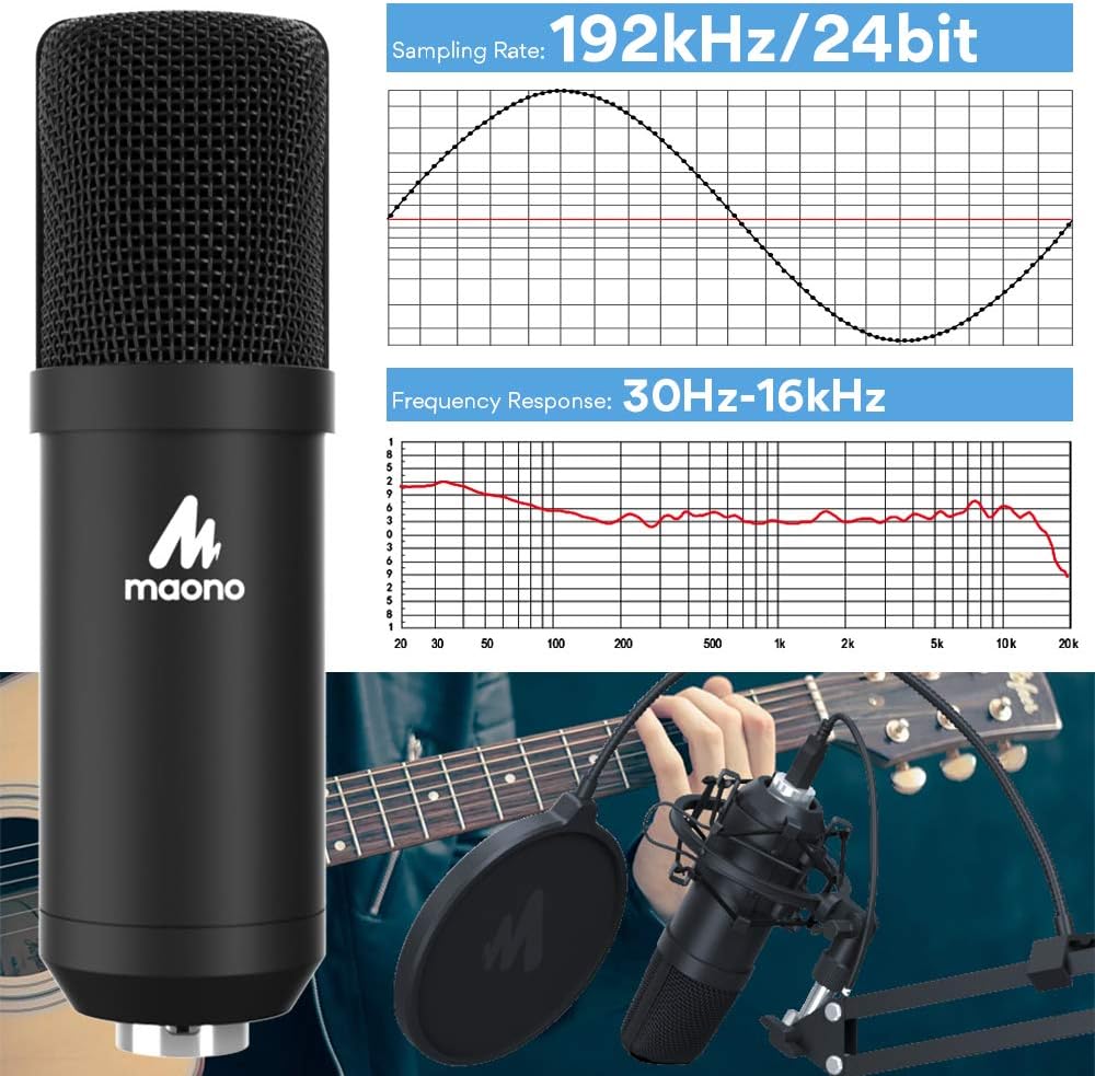 USB Microphone MAONO AU-A04 Plus Cardioid Condenser Podcast Mic 192kHz/24bit Plug and Play, Provide Two Mic Holders for Livestreaming, Voice Over, YouTube, Gaming, ASMR: Computers & Accessories