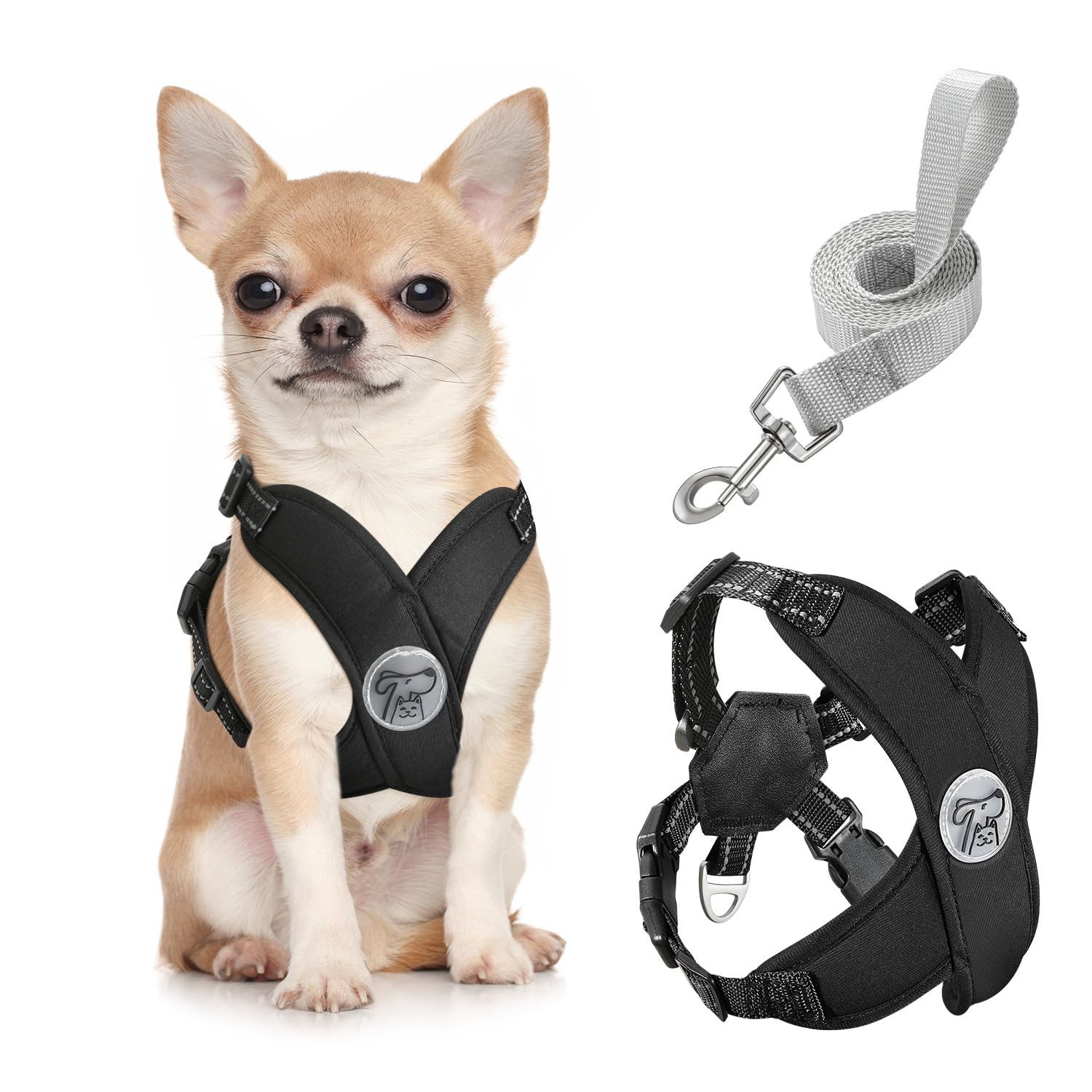 Pawaboo Puppy Harness and Lead Sets, Small Dog Harness X-Frame No Pull No Choke, Dog Vest Harness Adjustable for Small Medium Sized Dogs, Soft Breathable Pet Harness Walking Outing Outing (S, Black) — image 1