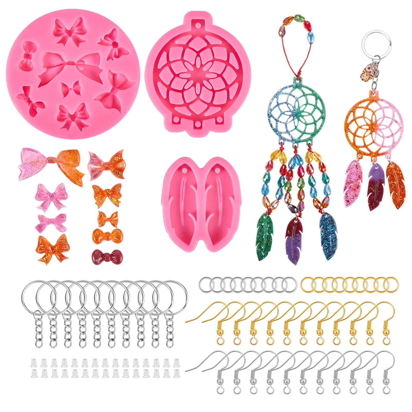 BEEFLYING Dream Catcher Keychain Resin Molds Kit Silicone Epoxy Casting Earring Pendant Hooks Hanging Pendant Silicone Mould Kit for Jewellery Earring Making Handmade Crafts