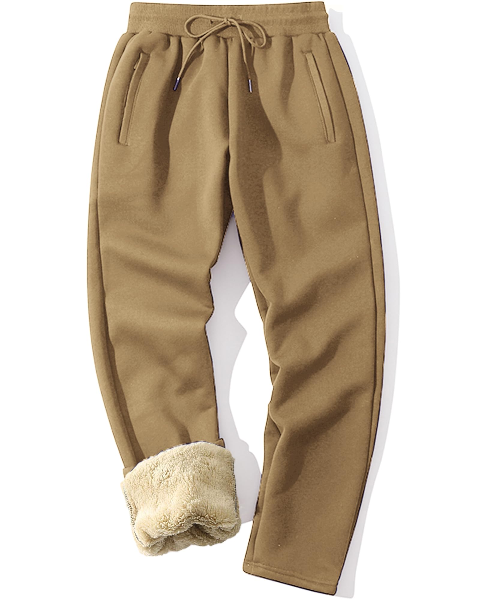 MACHLAB Men's Thermal Fleece Jogger Pants Sherpa Lined Sweatpants Winter Warm Thick Track Pants Khaki#2808 2XL Image