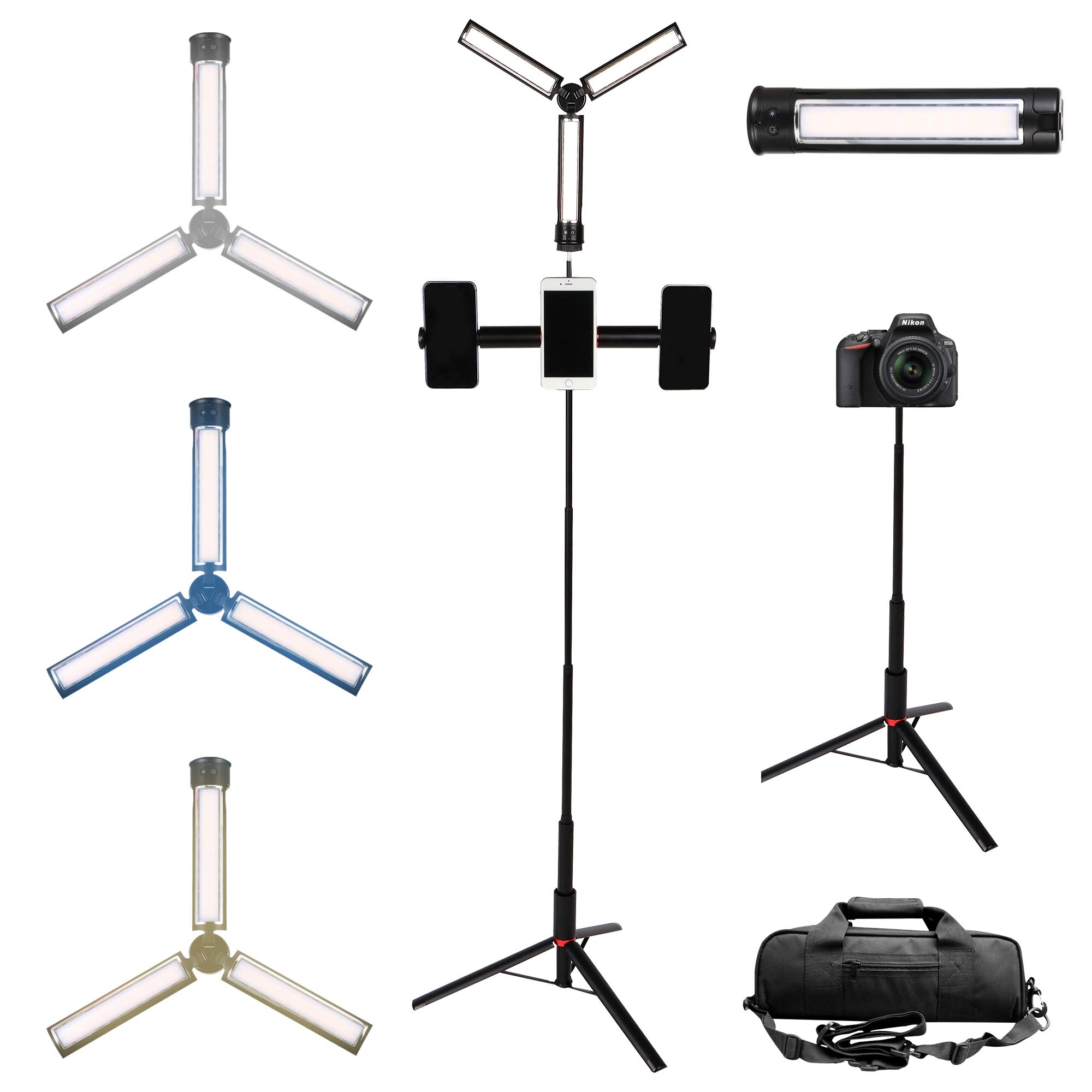 Colorlizard LED Light with 168cm Selfie Stick, Portable Ring Light with Phone Tripod Stand,3 Phone Holder for iPhone and Android Phone