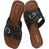 UBFEN Womens Flat Sandals Comfortable Dressy Slides Open Toe Slip On Beach Vacation Summer Casual