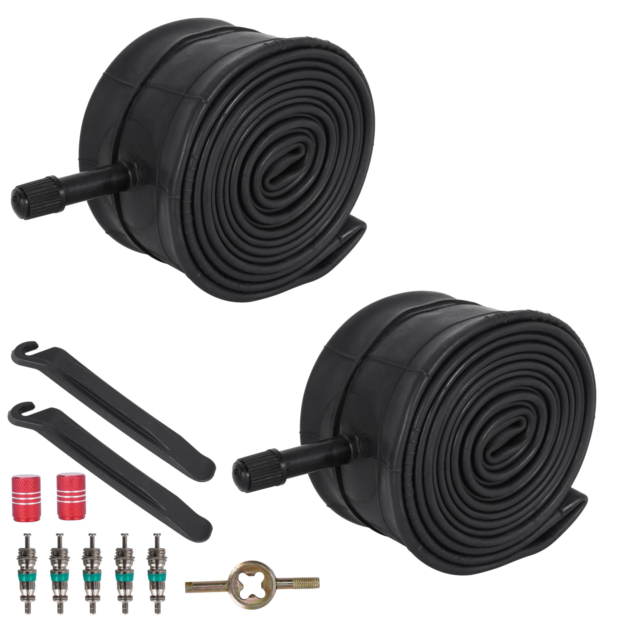 RUTU 26 inch Bike Tube 26x2.125/2.40 Bike Tube AV32mm Schrader Valve Compatible with 26x2.10 26x2.125 26x2.20 26x2.30 26x2.40 Bike Tires 26" Bicycle Tube with Tire Levers 2 Pack
