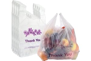 Yesland 500 Ct Plastic Bags - Thank You Reusable Grocery Bag & Disposable T-shirts Carryout Shopping Bags - 13 x 7 x 21 Inch,