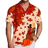 Mens Thanksgiving Button Tops Short Sleeve Turkey Hawaiian Shirt